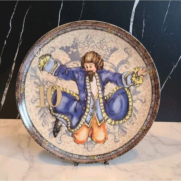 Pottery Barn 12 Days Of Christmas Dessert Plate, 10 Lords A-Leaping, Day 10 EUC - Picture 1 of 4